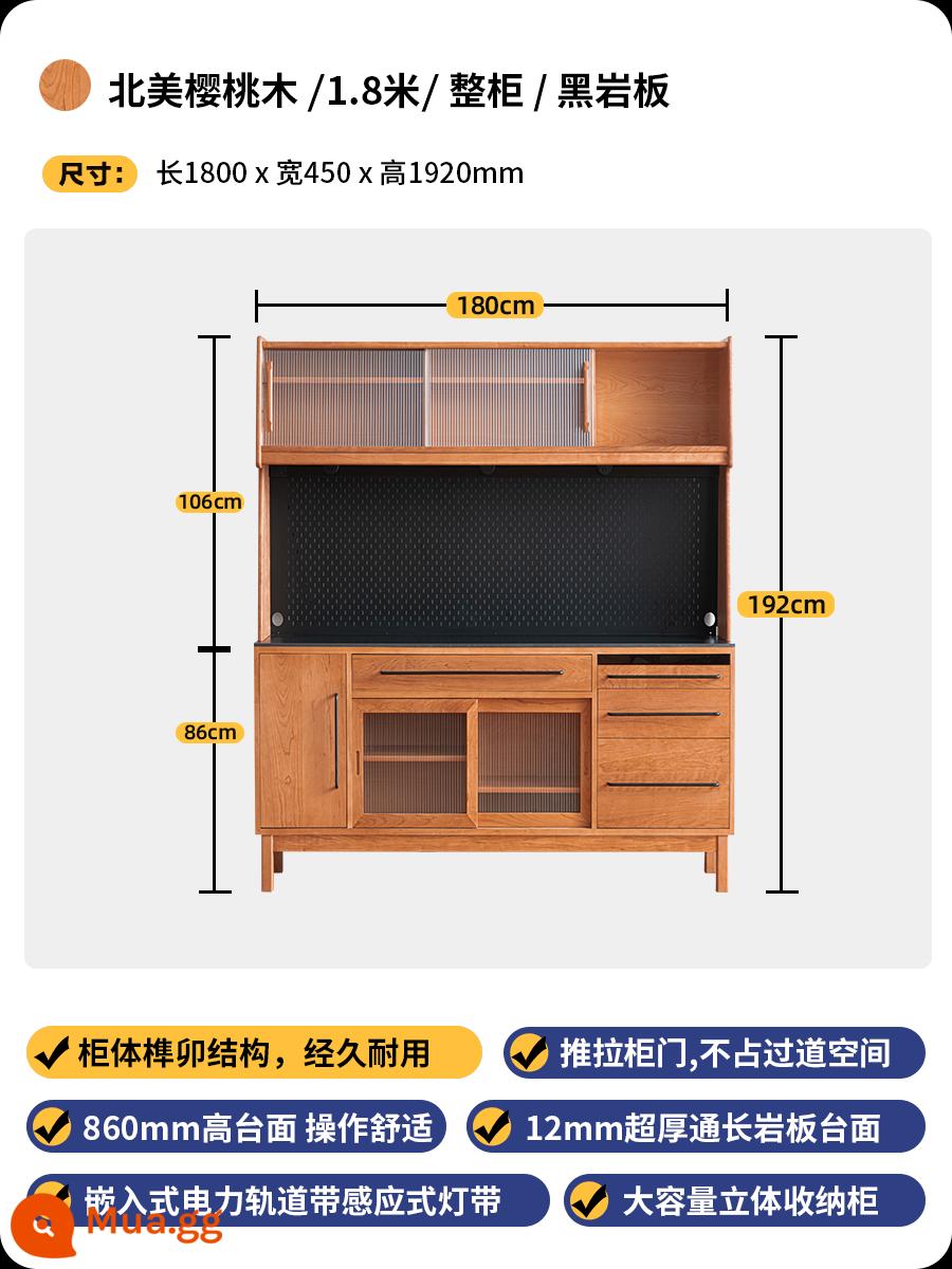 Bắc Âu Gỗ Anh Đào Tủ Tủ Gỗ Chắc Chắn Tủ Cao Tường Phòng Khách Tủ Bảo Quản Đá phiến Nhật Bản Tủ Trà Nhà Tủ Rượu - Toàn bộ tủ - 1,8 mét [gỗ anh đào] - đá đen