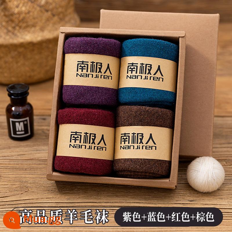 Vớ Nam Cực Len Nữ Mùa Đông Giữa Ống Vớ Cotton Nguyên Chất Plus Nhung Siêu Dày Ấm Thu Đông Khăn Vớ - 4 Đôi [Vớ Len Chất Lượng 2588 4 Đôi] Tím + Xanh + Đỏ Tía + Nâu