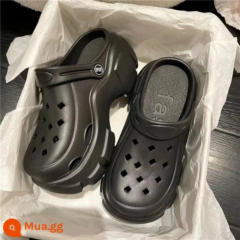 Trang phục ngoài trời dành cho nữ với Crocs dậm phân cho mùa hè, khóa hoa hoạt hình dễ thương, đế dày nổi tiếng trên Internet, dép xỏ ngón có túi hai mũi đi biển đa năng - Đen [Cổ điển 66]