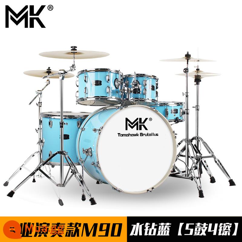 Bộ trống MK dành cho người lớn trẻ em tại nhà trống jazz 5 trống 234 鑔 cho người mới bắt đầu thực hành kiểm tra hiệu suất chuyên nghiệp - Mẫu biểu diễn chuyên nghiệp M90 màu xanh kim cương giả [5 trống 4 vàng]