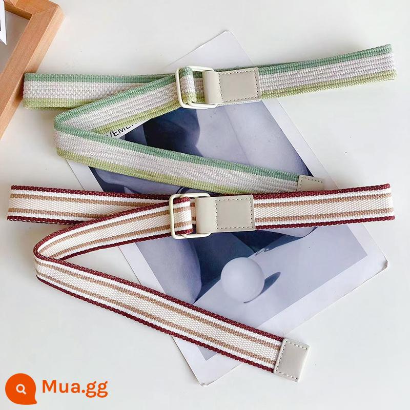 Thắt lưng vải canvas nữ thời trang phong cách Hàn Quốc Ins phong cách trang trí quần jeans mùa hè thường ngày không đục lỗ sinh viên thắt lưng đa năng - Xanh nhạt/mơ/xanh đậm+cà phê/thẻ/cà phê