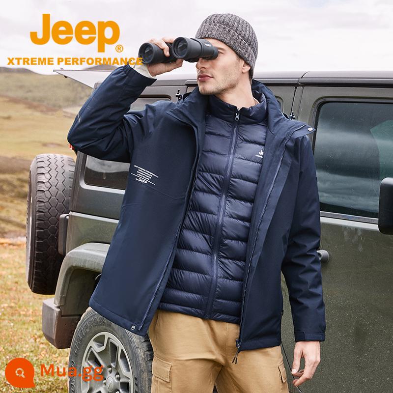 Jeep's Velvet bên trong Dweller Down Jacket có thể được loại bỏ khỏi quần áo lạnh mùa đông có kích thước lớn xuống áo khoác xuống áo khoác - Màu xanh hải quân (lớp lót ba trong một)