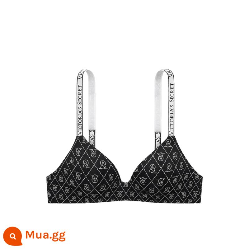 Thẳng xuống 188|Victoria's Secret Logo Letter Dây đeo vai Vú nhỏ tạo nên sự sexy lớn của Mỹ Đồ lót gợi cảm nữ phong cách mới - 5R48 đen in mỏng không có viền thép