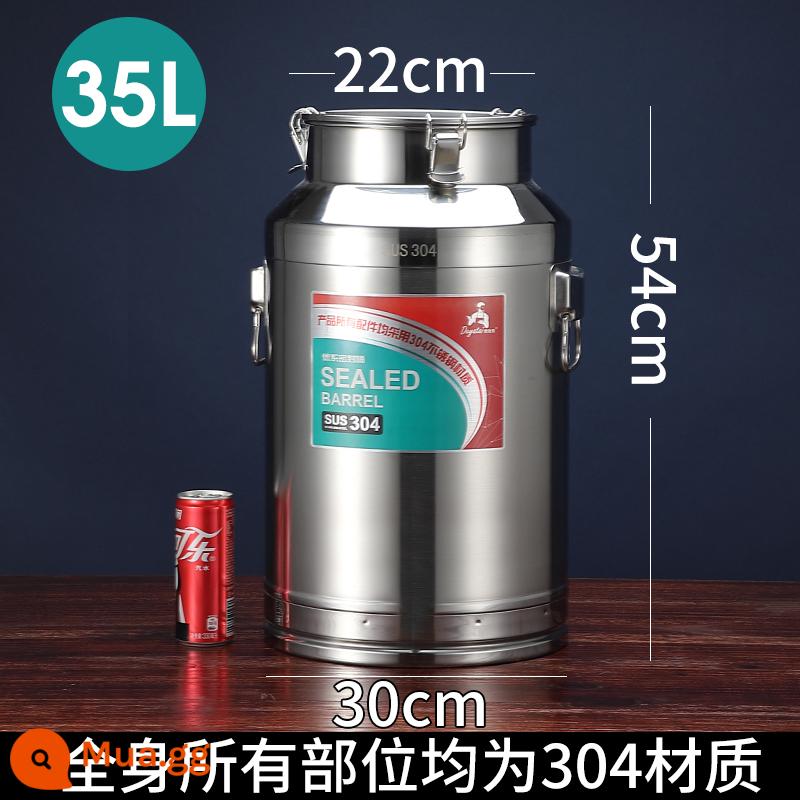 Thép không gỉ 304 kín thùng trà hộ gia đình có thể vận chuyển thùng dày ăn được dầu đậu phộng thùng sữa thùng rượu thùng dầu - Thép 304 35L 50kg dầu Φ30 * chiều cao 54cm