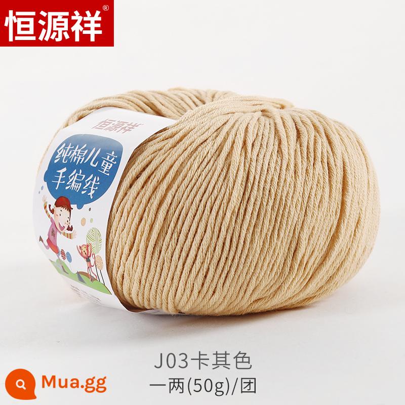 Hengyuanxiang Bé Lông Tơ Sợi Nhóm Store Sữa Cho Bé Sợi Cotton Trẻ Em Móc Kim Tay Áo Len Nón Bóng - J03 Kaki