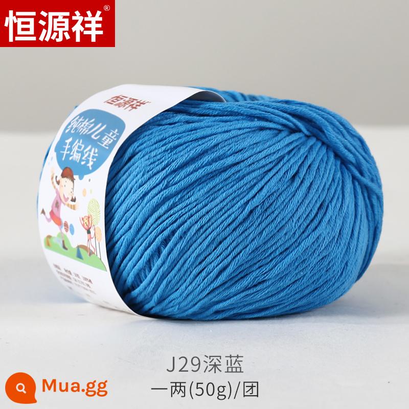 Hengyuanxiang Bé Lông Tơ Sợi Nhóm Store Sữa Cho Bé Sợi Cotton Trẻ Em Móc Kim Tay Áo Len Nón Bóng - J29 màu xanh đậm