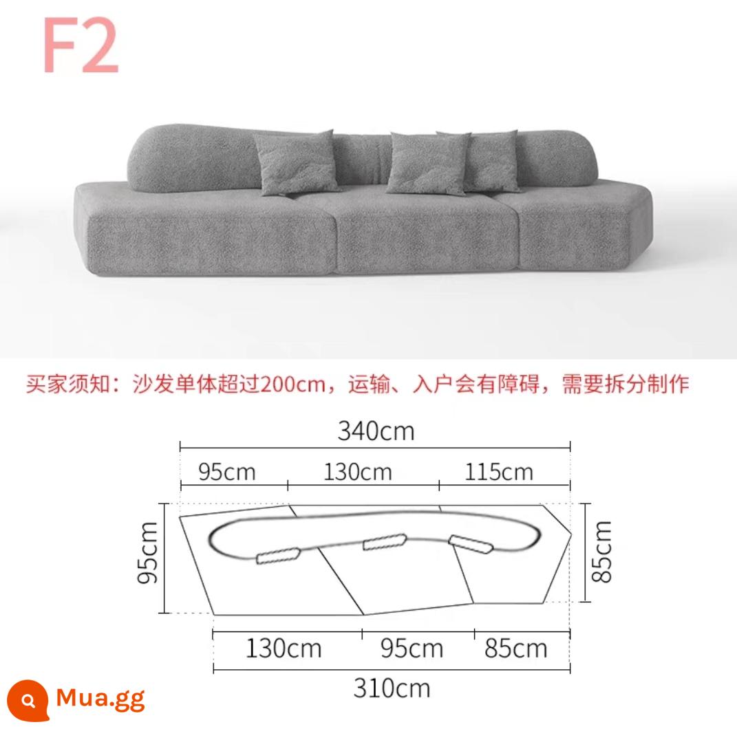 Biệt thự sang trọng ghế sofa đá cao cấp phong cách Jingji căn hộ nhỏ nhà thiết kế sáng tạo vải hình đặc biệt kiểu kem có thể tháo rời và giặt được - Bảo hành mười năm* Tổ hợp F2