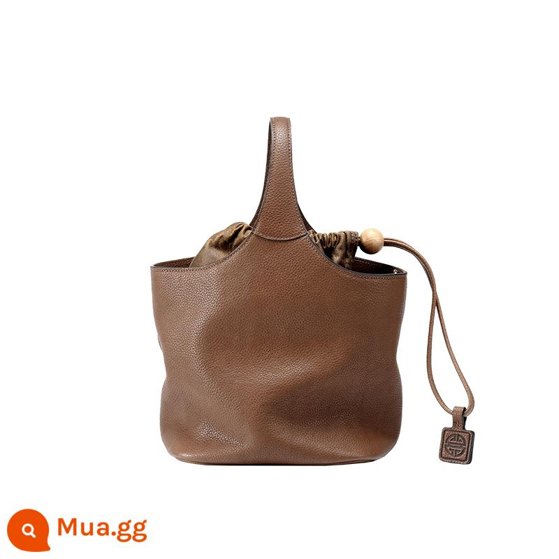 Qiuzhen Túi Giỏ Hoa Retro Messenger Di Động Túi Da Bò Đi Làm Công Suất Lớn Giỏ Rau Quả Túi Bucket Túi Da Nữ - Xám Mocha - Họa Tiết Vải, 3 ngày có hàng