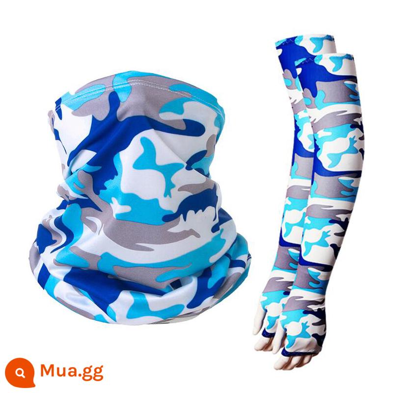 Mặt Nạ Chống Nắng Băng Lụa Băng Đô Cài Tóc Turban Gọng Nam Cổ Bao Mùa Hè Khăn Choàng Cổ Thể Thao Ngoài Trời Xe Đạp Mặt Khăn Đi Thiết Bị - Bộ kết hợp phong cách Milk Ice Silk-Màu xanh đầy màu sắc [Mặt nạ + Tay áo]