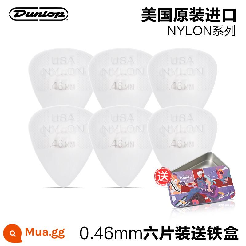 Sáu mảnh Dunlop Nylon do Mỹ sản xuất Dunlop nylon mái chèo bom tốc độ chống trượt điện gỗ đàn guitar ngón tay mảnh mùa xuân - [Gói sáu chiếc] NYLON 0,46mm + hộp sắt