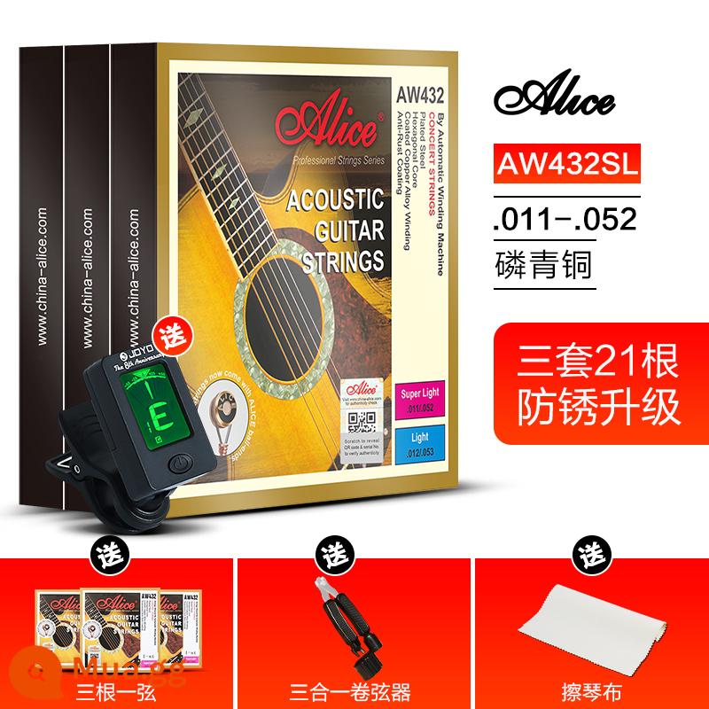 Ba Bộ Alice Dân Gian Dây Đàn Guitar AW436 432 Gỗ Đàn Guitar Phụ Kiện Dây Đàn Guitar Đen Bộ 6 - Bộ ba AW432SL nâng cao + quà tặng + bộ chỉnh