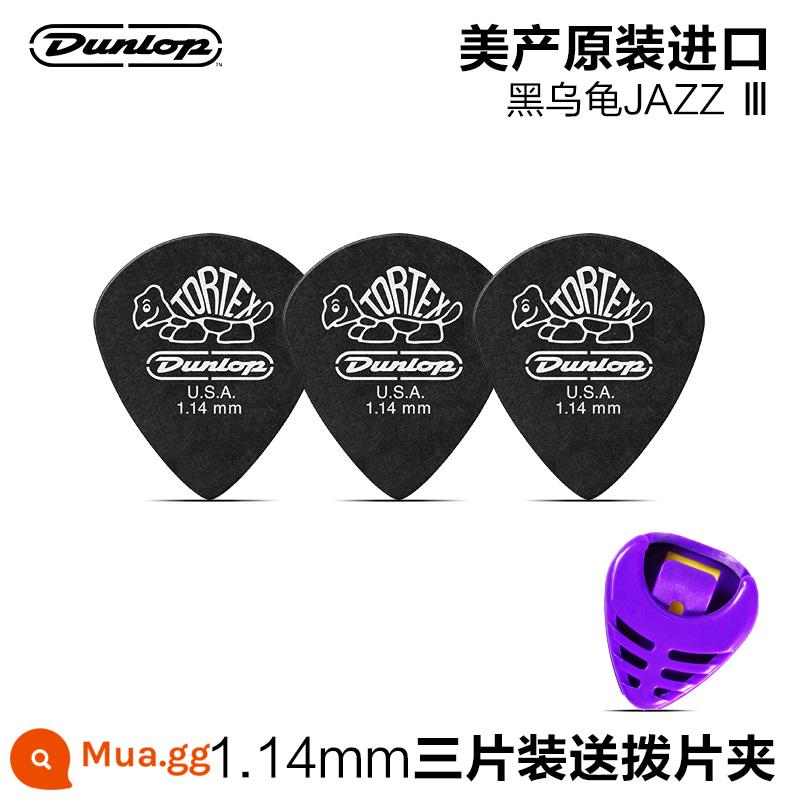 Bộ 6 cây đàn Dunlop Dunlop ballad điện acoustic chọn con rùa nhỏ Jazz3 mờ gảy đàn lò xo - [Gói ba món] Đen 1,14mm + kẹp gắp miễn phí