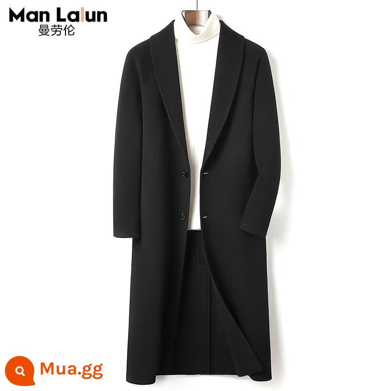 Áo khoác len 2 mặt nam cao cấp mới len úc cao cấp dài qua gối áo khoác gió siêu dài thu đông - Black_2238 cổ áo trái cây xanh một bên ngực