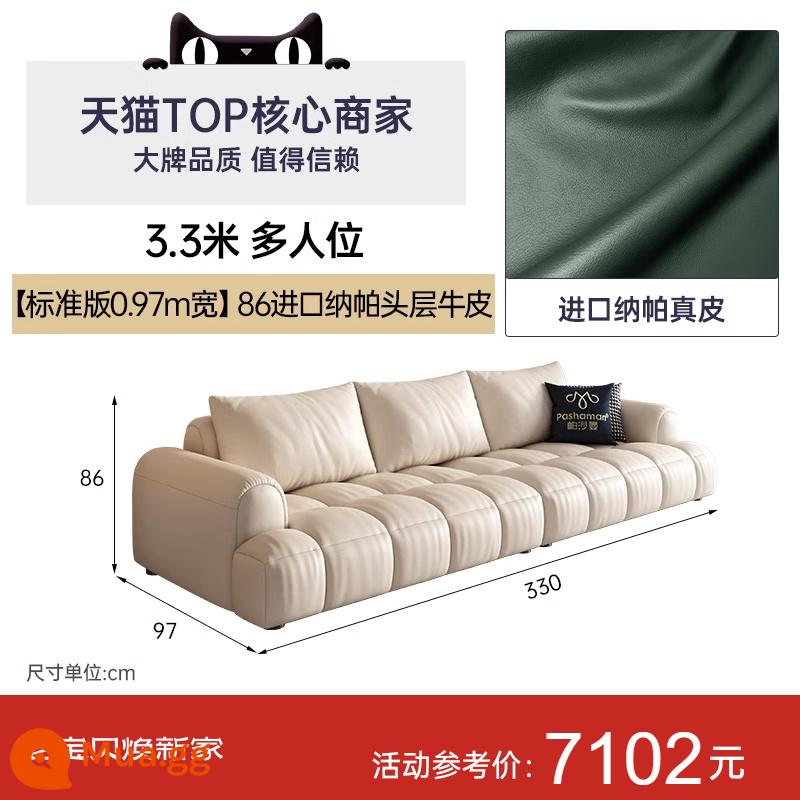 Pashaman ghế sofa da phồng lớp đầu tiên da bò ánh sáng sang trọng marshmallow kem phong cách Pháp phòng khách thẳng hàng phím đàn piano - [Phiên bản tiêu chuẩn rộng 0,97m] 3,3 mét nhiều người 86 da bò Napa lớp một nhập khẩu