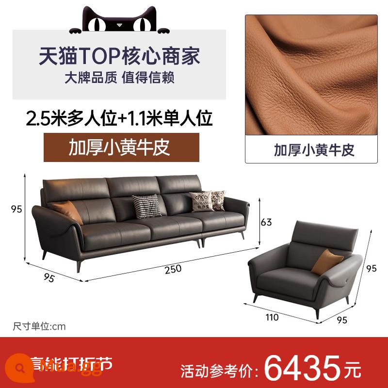 Sofa da bò lớp một lưng cao Pashaman phòng khách ba chỗ ngồi phong cách Ý cực kỳ đơn giản căn hộ nhỏ hiện đại - Da bò lớp 1 nhập khẩu dày 1,5mm SR [2,5m nhiều người + 1,1m một người]