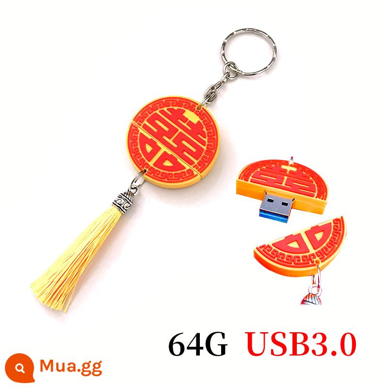 Hạnh phúc nhân đôi ổ đĩa flash 64g tùy chỉnh in logo đám cưới độ nét cao cá tính sáng tạo USB kỷ niệm quà tặng nhạc cụ kỷ niệm tốc độ cao - Ổ đĩa flash USB Double Happiness 3.0 64G