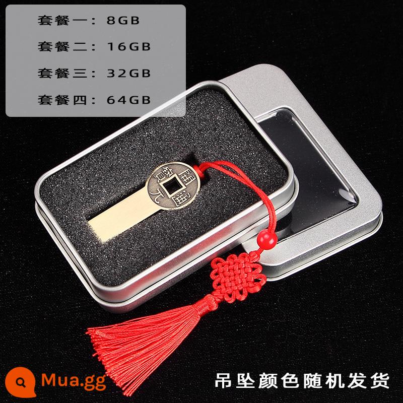 Cổ Ruyi cỏ bốn lá Ổ đĩa U 16G retro đồng xu điện thoại di động máy tính kép công dụng ổ đĩa flash quà tặng doanh nghiệp ổ đĩa flash USB tốc độ cao - Đồng xu + mặt dây chuyền [hộp sắt bạc]