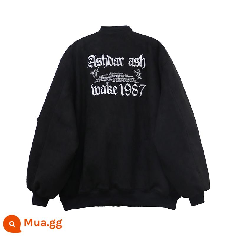 Ông Đen Mùa Đông Plus Chất Liệu Cotton Da Lộn Áo Khoác Cotton MA1 Đồng Phục Bóng Chày Nam Gothic Phong Cách Đường Phố Cao Cấp Áo Khoác - đen