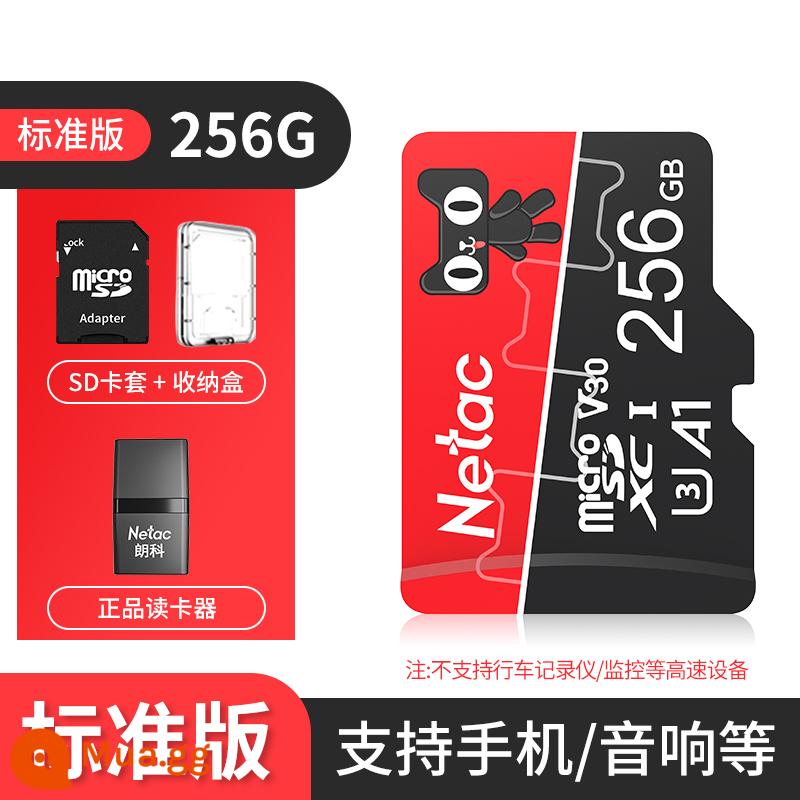 Netac 64g thẻ nhớ TF tốc độ cực cao 128g ghi âm lái xe giám sát 32gb điện thoại di động sd thẻ nhớ đặc biệt - Thẻ tốc độ cao 256G + đầu đọc thẻ