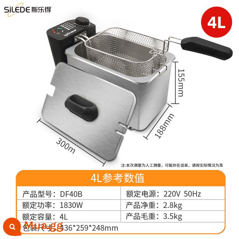 Slade Fryer Hộ Gia Đình Nhỏ Electric Fryer Electric Fryer Thương Mại Chuỗi Chiên Khoai Tây Chiên Fryer Mini Fryer - Thịt gà rán lót thép không gỉ 4L