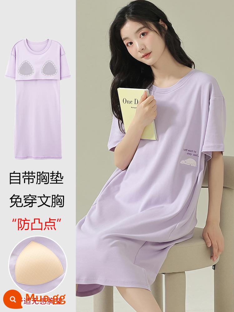 Váy ngủ Nanjiren mùa hè cho nữ cotton nguyên chất ngắn tay đệm ngực mùa hè XL sọc chất lượng cao có thể mặc bên ngoài bộ đồ ngủ - NJR-MG5355