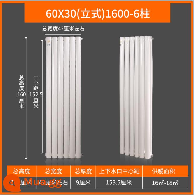 6030 bộ tản nhiệt hệ thống ống nước hộ gia đình bộ tản nhiệt thép màu hai cột bộ tản nhiệt tấm kỹ thuật hệ thống ống nước thẳng đứng treo tường - Loại 6030 (dọc): 1600~6 cột (cao 160cm, rộng 42cm)