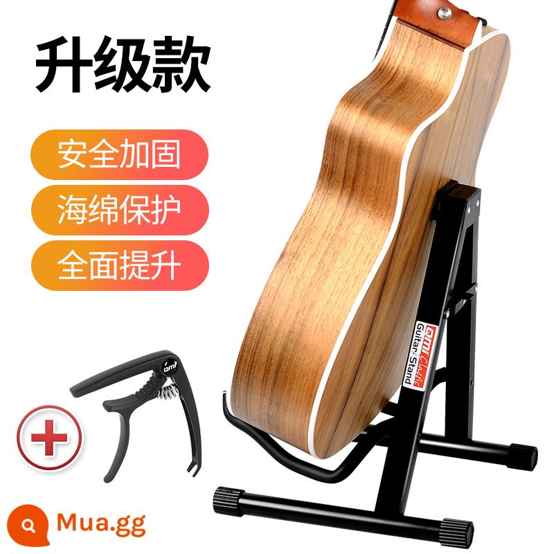 Giá đỡ đàn guitar hình chữ A bằng kim loại, giá đỡ đàn guitar điện dân gian gấp dọc, giá đỡ đàn violin phổ thông bass sàn - [Mẫu nâng cấp] Đen + Capo Guitar