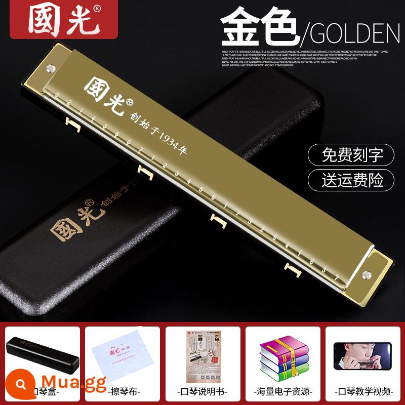 Guoguang harmonica 24 lỗ 28 lỗ đa âm C phiên bản kỷ niệm dành cho người mới bắt đầu, trẻ em, học sinh mới bắt đầu luyện tập biểu diễn chuyên nghiệp - [Mẫu dành cho người mới bắt đầu] Phím C đa âm 24 lỗ - Vàng