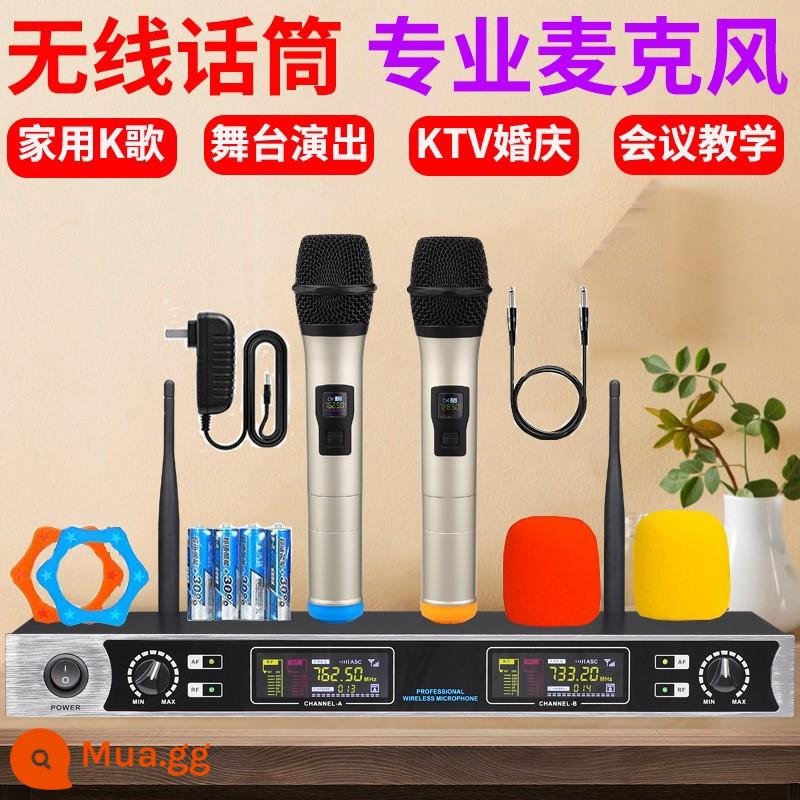 Micro không dây micro home KTV one drag two sân khấu cầm tay hát chuyên nghiệp K song chống huýt sáo chuyên dụng - Tần số cố định máy tính lớn 519