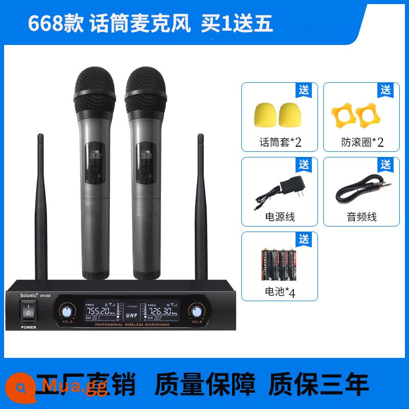 Micro không dây micro home KTV one drag two sân khấu cầm tay hát chuyên nghiệp K song chống huýt sáo chuyên dụng - xám nhạt