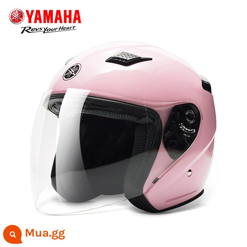 YAMAHA Mũ bảo hiểm an toàn cho xe máy điện Yamaha Mũ bảo hiểm an toàn cho nam và nữ bốn mùa được chứng nhận 3C Mũ bảo hiểm nửa mùa thu đông - Màu hồng (phiên bản phủ veneer)