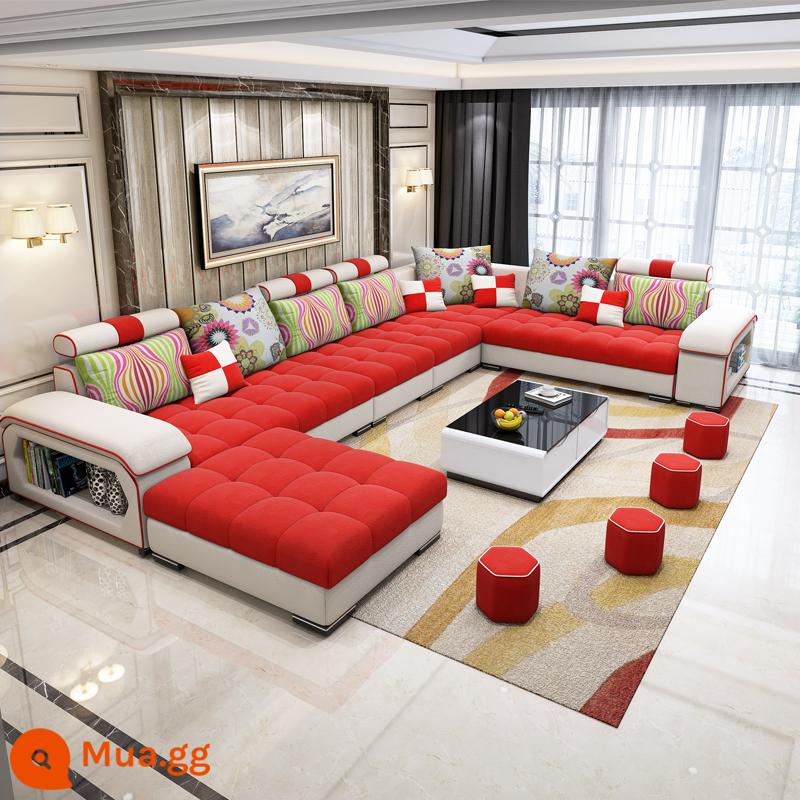 Sofa vải đơn giản hiện đại căn hộ lớn nhỏ phòng khách Bắc Âu công nghệ cao su Sofa vải 2023 kết hợp mới - Mẫu màu đỏ (vải flannel)