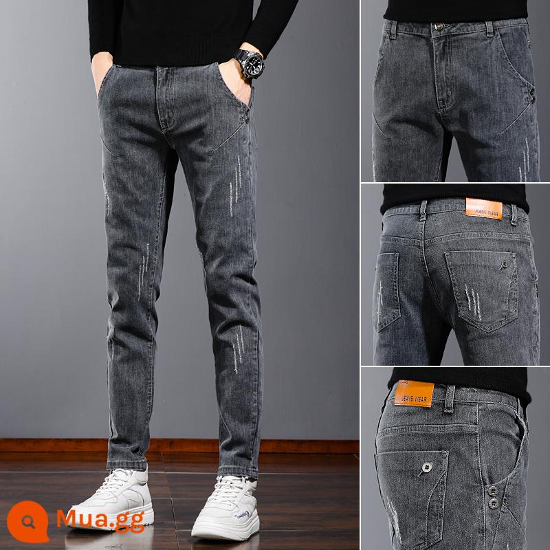 PLOVE JEANS nam mùa thu và mùa đông giảm béo đôi chân nhỏ trong mùa đông đàn hồi với chiếc quần dài thời trang giản dị - 8913 màu xám đen