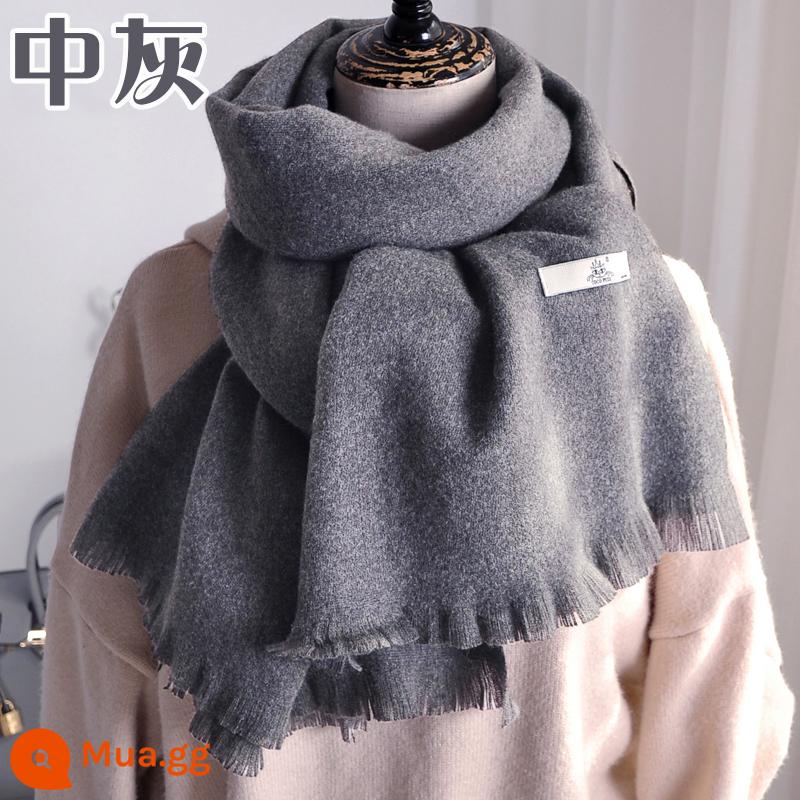 Khăn choàng nữ mùa đông cashmere dày Hàn Quốc Dongdaemun mới khăn choàng ấm áp phù hợp với màu trắng lớn màu đỏ đồng màu - xám