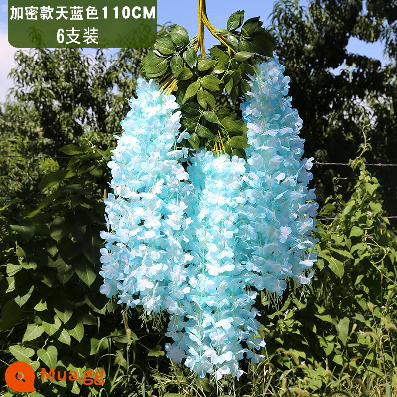 Mô phỏng Wisteria hoa hoa giả tím treo trần hoa cây nho trong nhà trang trí đám cưới mây nhựa dải hoa cây nho - Phiên bản mã hóa mở rộng màu xanh da trời (6 miếng)