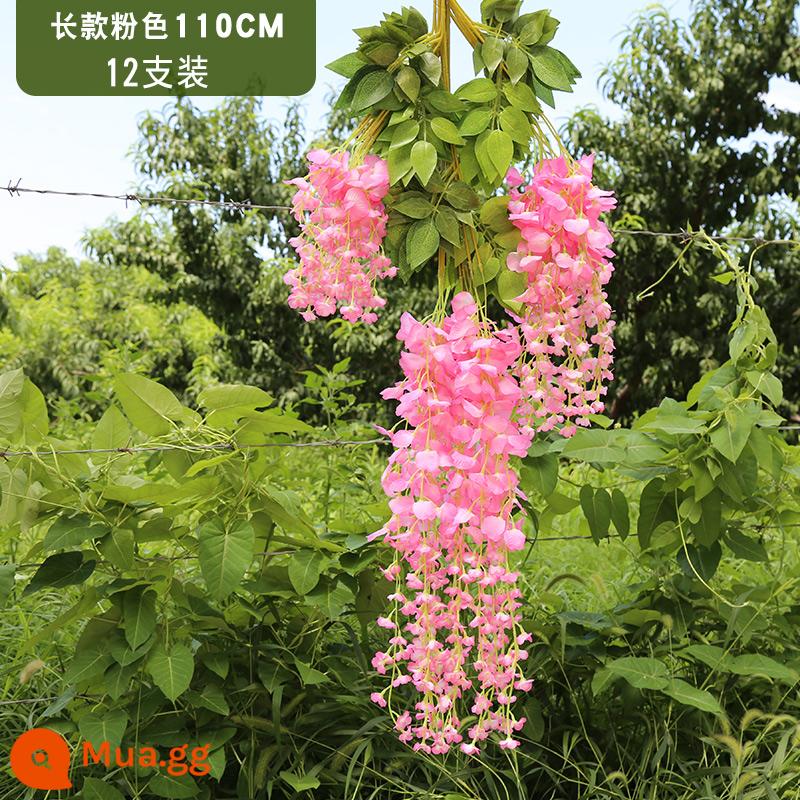 Mô phỏng Wisteria hoa hoa giả tím treo trần hoa cây nho trong nhà trang trí đám cưới mây nhựa dải hoa cây nho - Loại dài màu hồng (12 miếng)