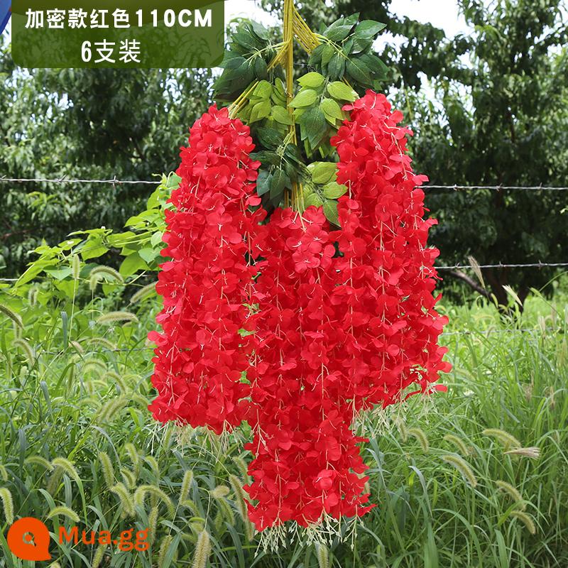 Mô phỏng Wisteria hoa hoa giả tím treo trần hoa cây nho trong nhà trang trí đám cưới mây nhựa dải hoa cây nho - Kiểu mã hóa mở rộng màu đỏ tươi (6 miếng)