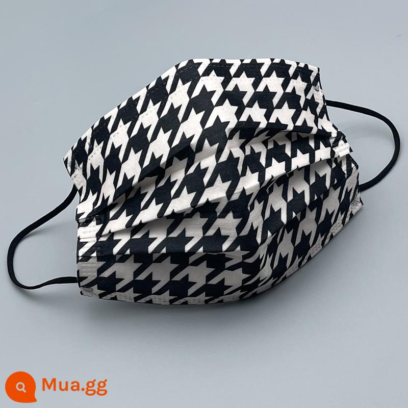 Mặt nạ độc lập ba lớp màu houndstooth cà phê đen xanh đậm với vải tan chảy bảo vệ tai thoáng khí - Gói cá nhân dành cho người lớn Houndstooth màu be