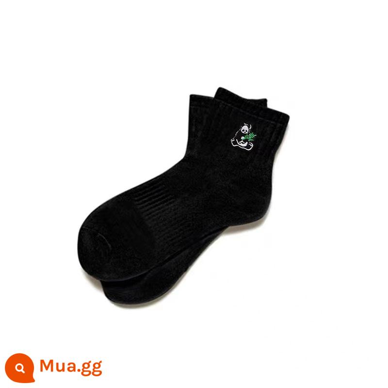 NickSocks Thêu Gấu Trúc Vớ Ống Ngắn Nhật Bản Ins Nam Nữ Triều Thương Hiệu Đường Phố Đa Năng Vớ Cặp Đôi - Kiểu ngắn màu đen