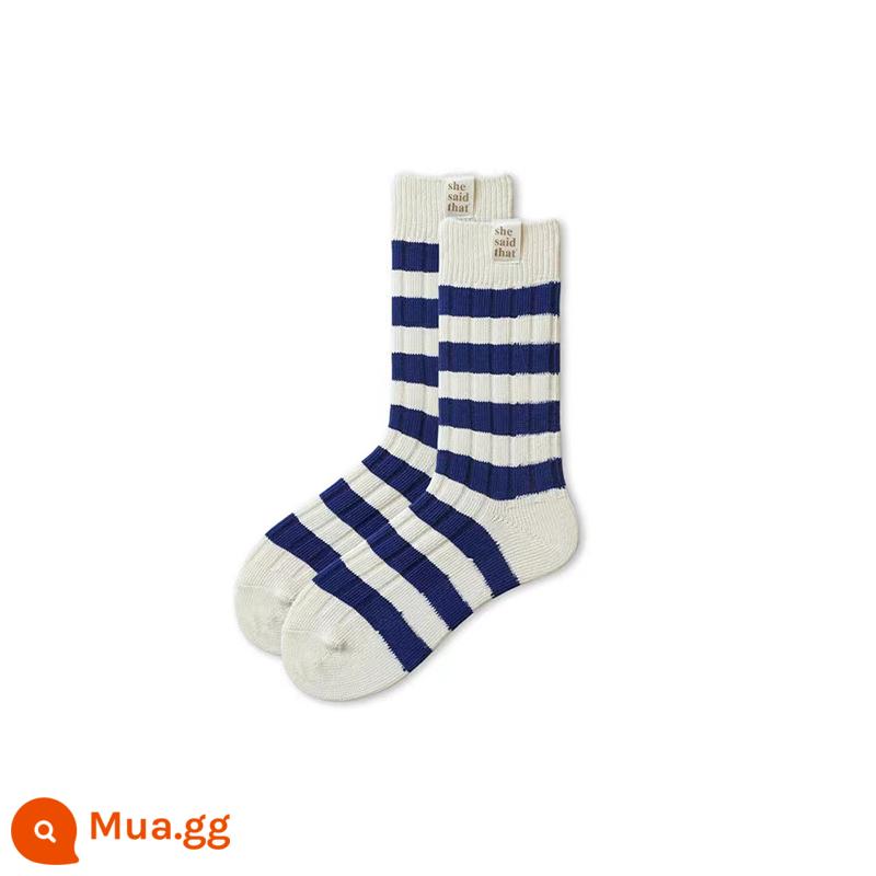 NickSocks Mỹ sọc dày thoáng khí dòng vớ retro nhãn vải tươi ins gió vớ bong bóng nam nữ cùng phong cách - dải màu xanh