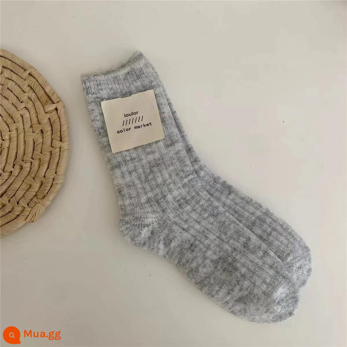 Vớ Nick Vớ Thu Đông Dày Cashmere Tất Nhật Bản Hàn Quốc Nữ Ống Giữa In Triều Màu Tinh Khiết Vớ Bong Bóng - xám nhạt