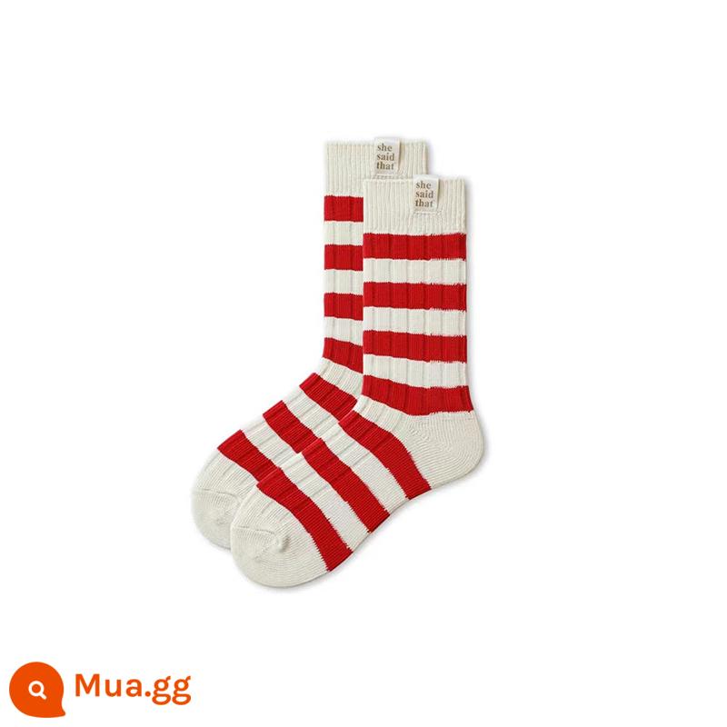 NickSocks Mỹ sọc dày thoáng khí dòng vớ retro nhãn vải tươi ins gió vớ bong bóng nam nữ cùng phong cách - sọc đỏ