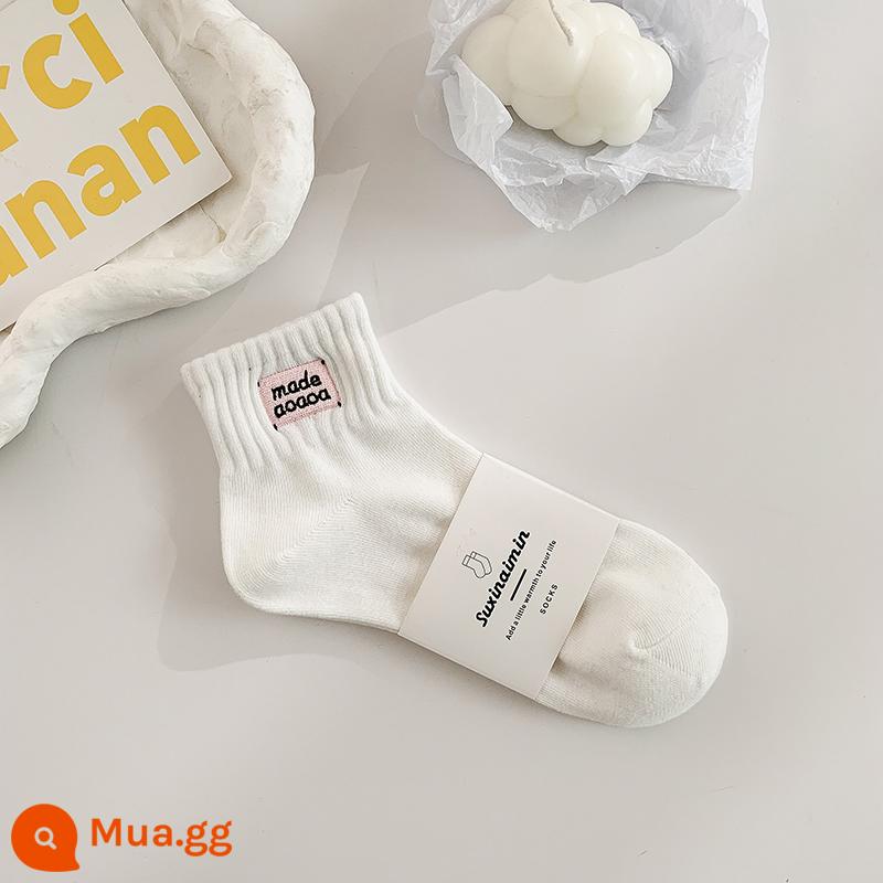 Nick Tất Hồng Tất Thêu Tất Cotton Mùa Hè Ins Triều Màu Nguyên Chất Dày Dòng Tất Nữ Màu Trắng Tất Nữ Màu Đen - vớ trắng