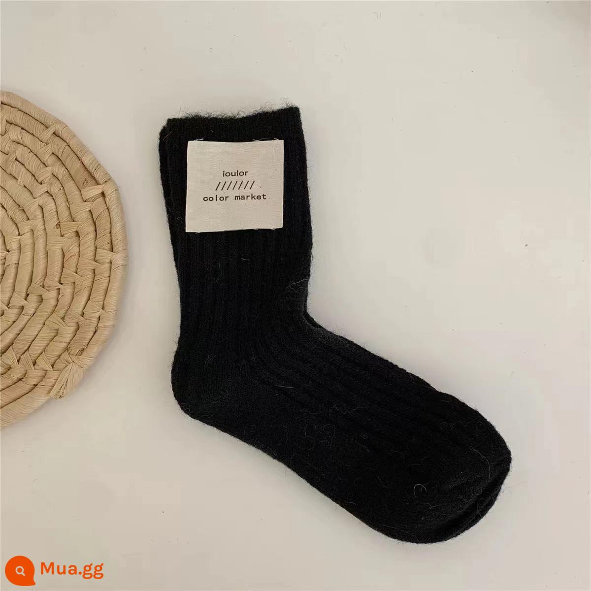 Vớ Nick Vớ Thu Đông Dày Cashmere Tất Nhật Bản Hàn Quốc Nữ Ống Giữa In Triều Màu Tinh Khiết Vớ Bong Bóng - đen