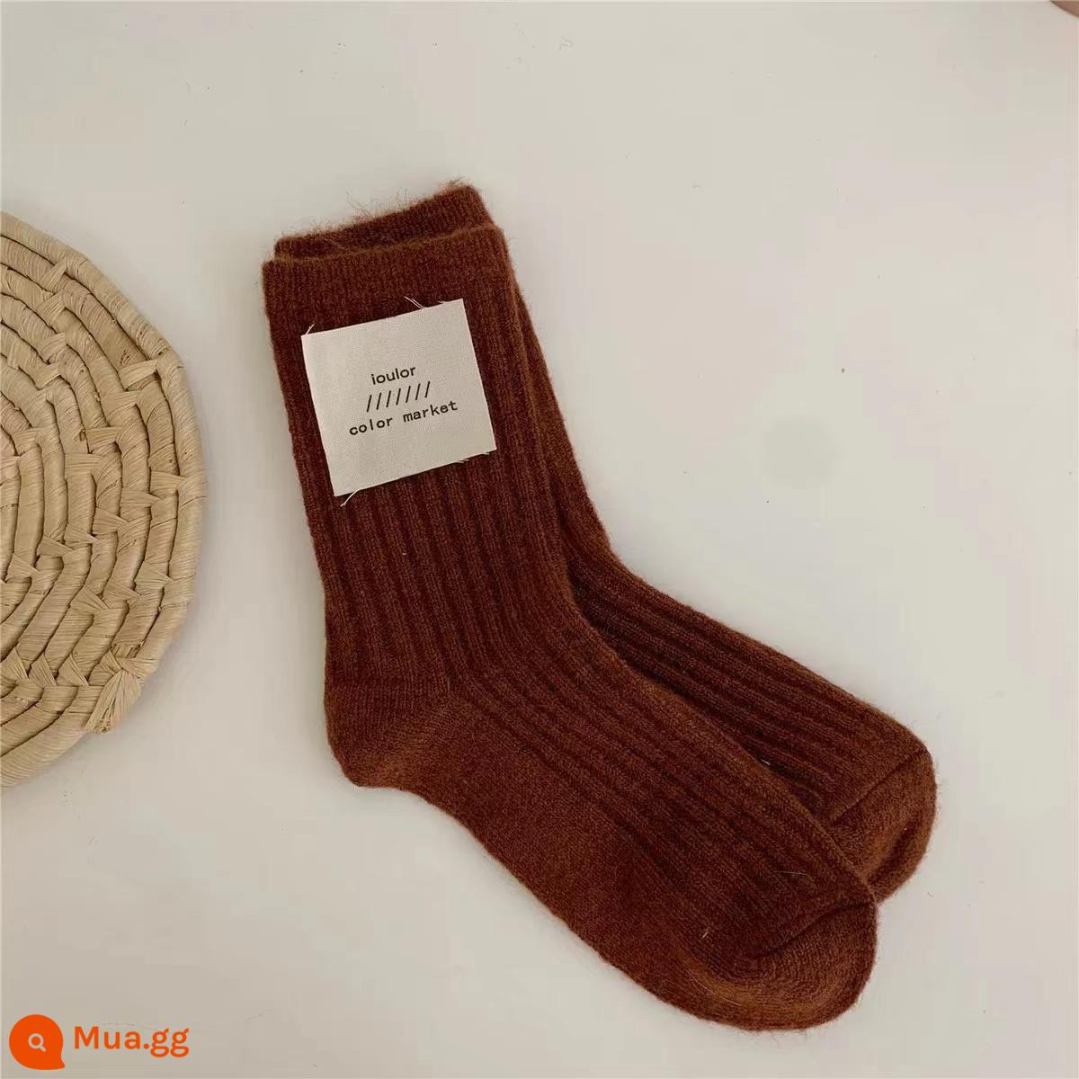 Vớ Nick Vớ Thu Đông Dày Cashmere Tất Nhật Bản Hàn Quốc Nữ Ống Giữa In Triều Màu Tinh Khiết Vớ Bong Bóng - Gạch đỏ