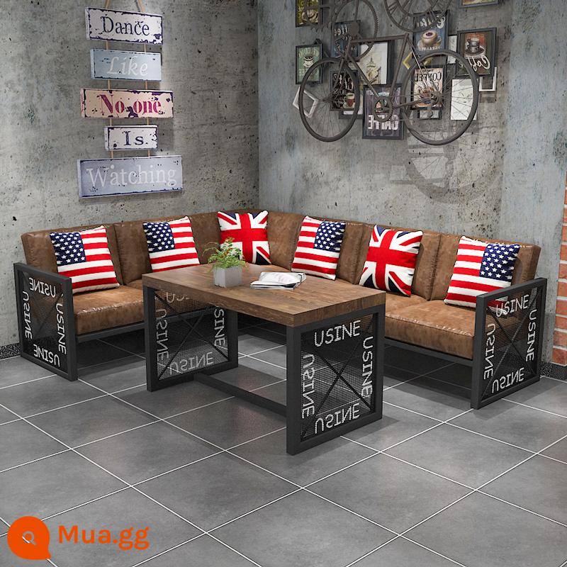 Retro Winding Wind and Iron Art Bar Card Sofa Sofa Âm nhạc BARBECUE BARBECUE BARBECUE BAR Bàn và Ghế Kết hợp Ghế - Đoàn 7 hình phải 6 người 160*220