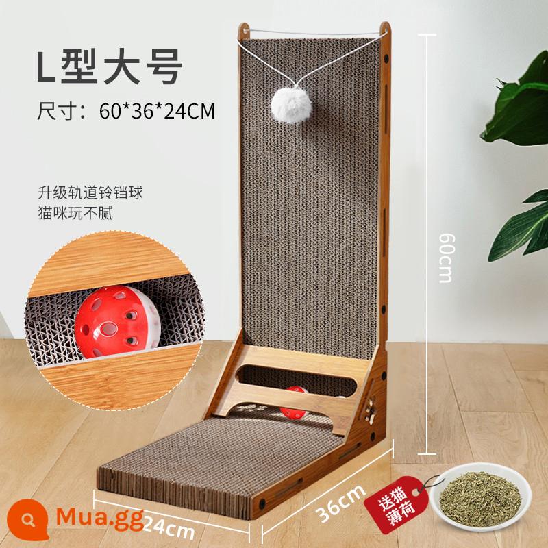 Cat Grabbing Tấm L -type đứng -Up Wear -Resistant Dandruff Three -Sdimensional Grabbing Lớn Paper Cat Claw Board Board Cat Products - [Phiên bản phổ biến của bóng mèo ngộ nghĩnh] Mẫu nâng cấp có rãnh BC cao hơn 60 cm + bóng chuông + cỏ mèo [có sẵn hai mặt].