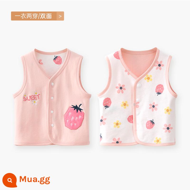 Áo vest cho bé mẫu xuân thu đông mặc áo vest trẻ em sơ sinh kẹp ngựa bé trai và bé gái áo vest mùa đông - [Thêu 2 Mặt] Quả Dâu Nhỏ