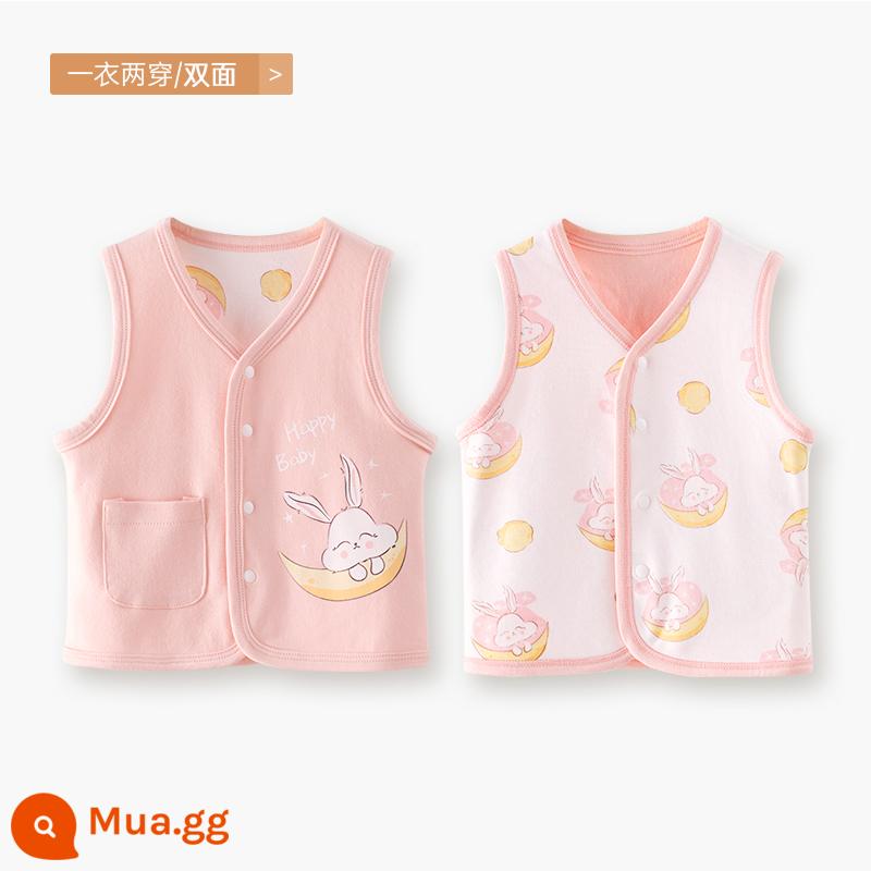 Áo vest cho bé mẫu xuân thu đông mặc áo vest trẻ em sơ sinh kẹp ngựa bé trai và bé gái áo vest mùa đông - [Đảo ngược] Thỏ trăng hồng