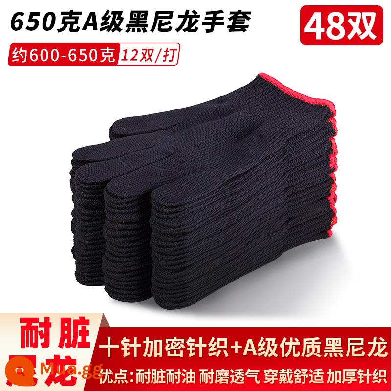 Găng tay nam công trường xây dựng làm việc sợi cotton nguyên chất nylon chống trượt dày sợi cotton lao động công nhân găng tay bảo hiểm lao động chống mài mòn làm việc - 650 nylon đen 48 đôi